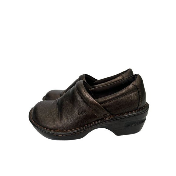 Born BOC Brown Bronze Leather Cushioned Padded Slip-On Clogs Comfort Shoes - Picture 2 of 12